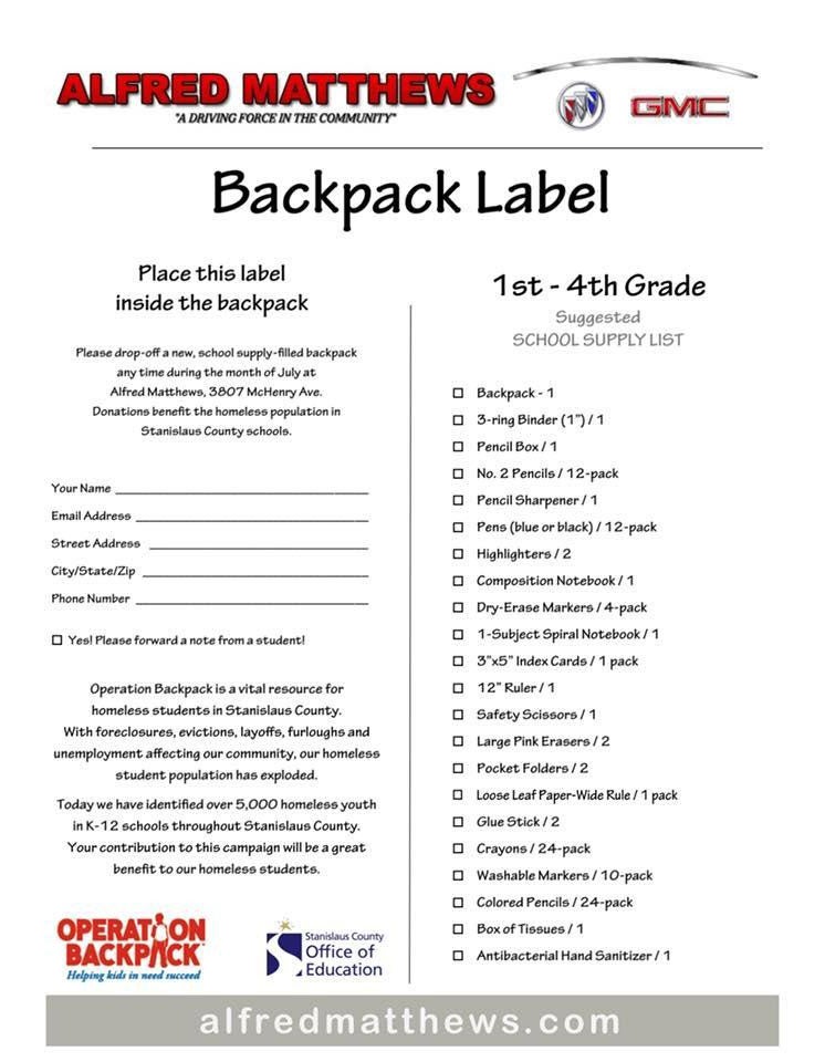 Operaion: Backpack 1st - 4th Grade
