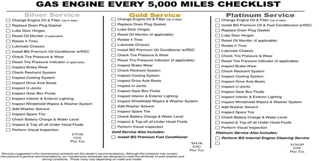 Gas Engine Every 5,000 Miles Checklist